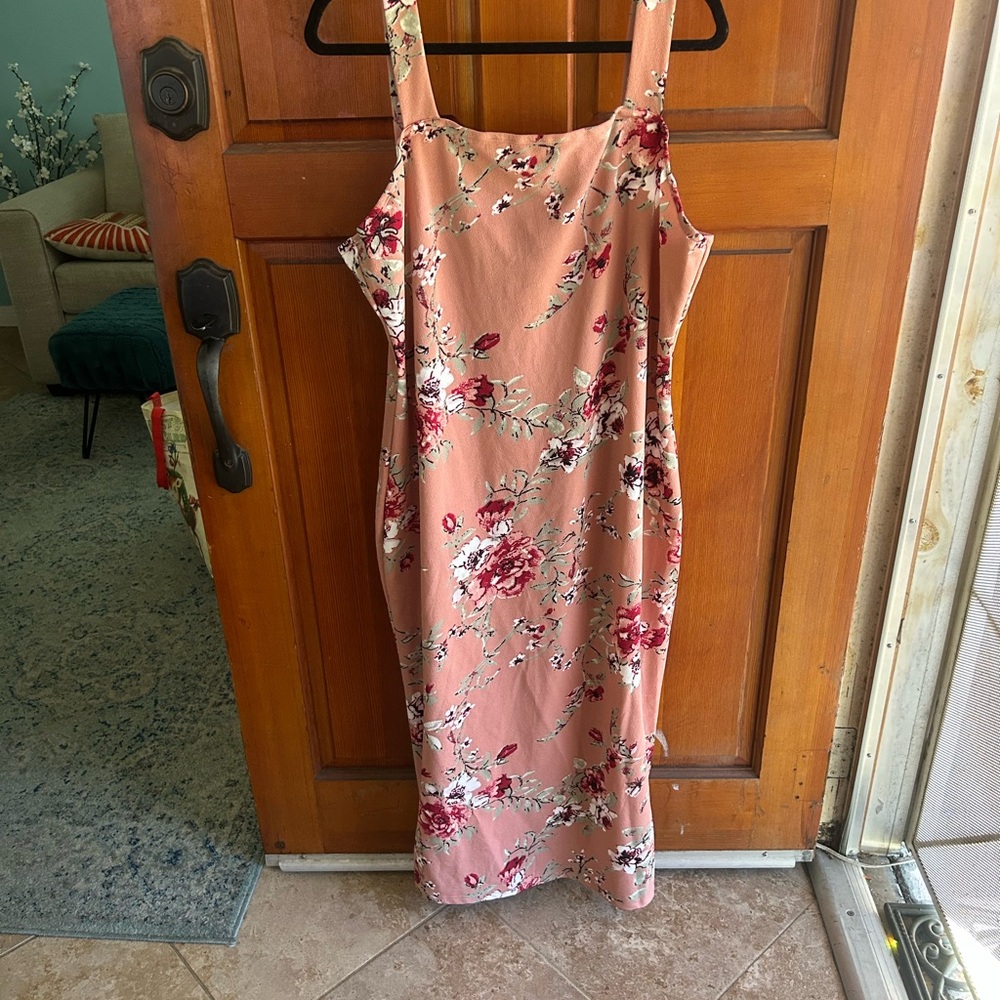 SHEIN Pink Floral Midi Dress